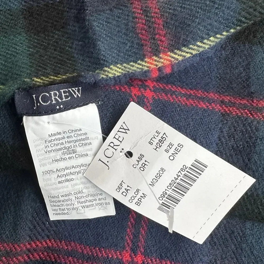 J. Crew Factory Plaid Cape Scarf Poncho Tartan Birch‎ Plaid Navy Green NWT